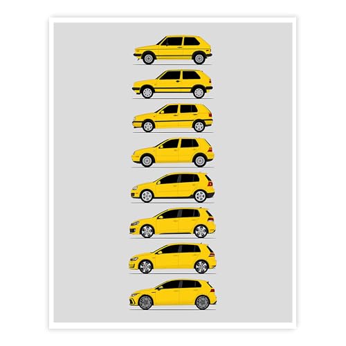Custom Car Posters ��� �t�H���N�X���[�Q�� �S���t GTI (Volkswagen Golf GTI) �W�F�l���[�V�����Y�i�T�C�h�r���[�j�|�X�^�[ �E�H�[���A�[�g VW GTI�i�Ԏ�FMK1 - MK8�j ���F 21 x 29.7 cm