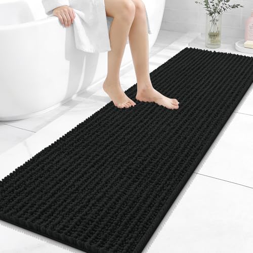 Image of OLANLY Long Bathroom Rugs Runner 59x20, Thick Soft and Absorbent Chenille Bath Mat, Non-Slip, Machine Washable Quick Dry Bath Rugs for Tub Shower Floor, Home Decor Accessories, Black
