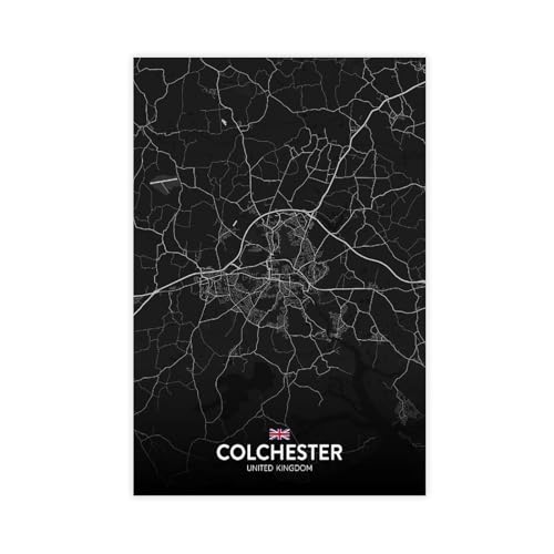 CFIOZYOS Black And White Map Colchester UK City View Abstract Road Modern Map Art Print Poster Wall Office Home Decor Minimalist Line Art Hometown Housewarming Unframe 16x24inch(40x60cm)