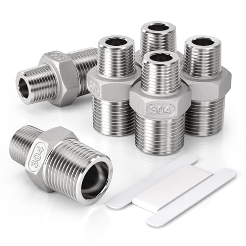 Image of Bwintech 6 Pcs 1/8" Male to 1/4" Male BSP Thread Stainless Steels 304 Hex Nipple Reducing Connector for Pipe Connecting Conversion