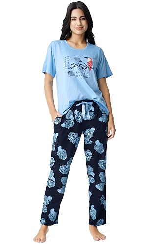 Image of Night Suit for Womens Checks Printed Cotton Night Dress of Top and Pajama Set 9410