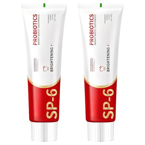 VRYNDH 2 pezzi SP-6 Dentifricio Probiotico Sbiancante, dentifricio sbiancante,Dentifricio con 6 Probiotici, Sbiancamento Denti, Alito Fresco, Smalto Protetto, Senza Fluoro, Gengive Sane, 100g per Tubo