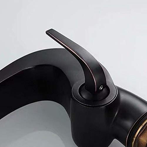 Robinet mitigeur cascade laiton noir pour vasque de salle de bain familiale