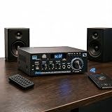AK45 Bluetooth 5.0 Amplifier, 300W 2-Channel Home Audio Amplifier | Stereo Amplifier with USB, SD, FM, RCA AUX, MIC Input, and Remote Control, for Home Speakers, Karaoke, Garage Use