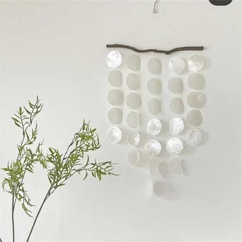 Muschel Mobile, Boho Mobiles Windspiel Anhänger, Mobile für Fenster,Windspiele Weiß,Fensterschmuck Traumfänger Gartendeko,30x15cm