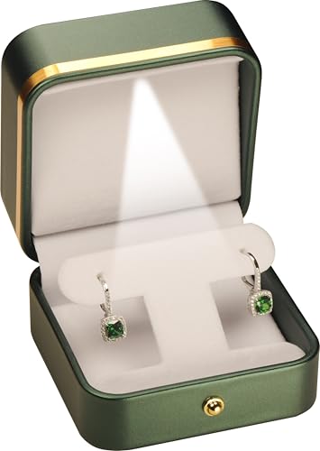 LAODA LED T Style Earring Gift Box for Dangling and Hoop Earrings Luxury PU Leather Material Multiple Use Necklace Earring Storage Holder Box with Light for Women for Men (1, Green)