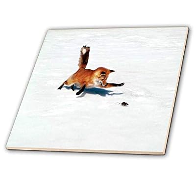 3dRose ct_62613_2 Fox Hunting a Mouse in The Snow-Ceramic Tile, 6-Inch