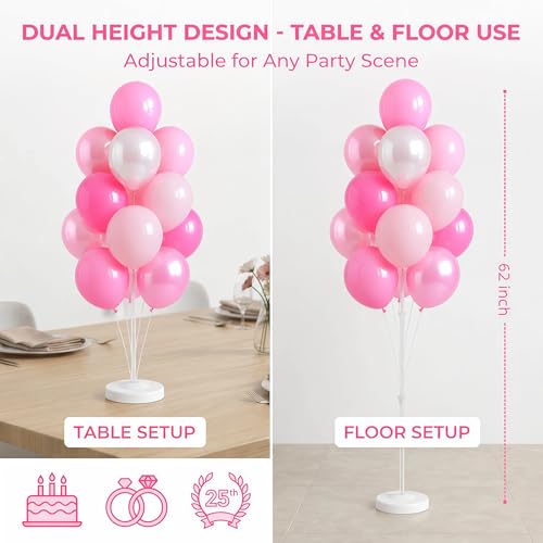 Image of 2 Sets Champagne Gold Balloon Stand Kit-Balloon Column Holder with Metallic Rose Balloons for Birthday, Wedding,Baby Shower,Graduation,Anniversary Party Decorations Centerpiece(Blossom Pink)