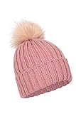 Mountain Warehouse Geneva Fur Lined Womens Fluff Beanie - Lightweight, Compact, Easy to Pack, Soft Fleece Lining & Fluffy Pom Pom - Ideal for Pale Pink (Fur Lined) One Size