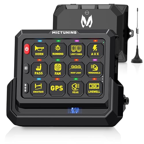 MICTUNING P1s-W+ Wireless 12 Gang Switch Panel, 328FT Remote Control Range, Up to 4-Panels Simultaneously, Multifunction Toggle Momentary Flash Strobe Circuit Control Relay System Box for Car RV