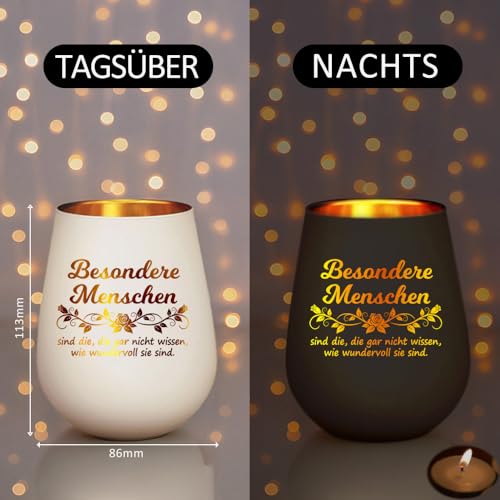 Windlicht Glas mit Geschenkbox, Teelichthalter mit Gravur Spruch, Personalisierte Mutmacher Geschenk Dankeschön für Frauen Tochter Frau Schwester Damen Freundin Lehrerin Kollegin zum Geburtstag