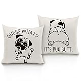 EIONEY Lovely Pug Guest What It's Pug Butt Throw Pillow Covers 18 x 18 Inhces Set of 2，Cute Dachshu