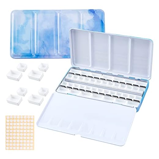 PandaHall Paleta de acuarela vacía con 42 sartenes de 2 ml, 24 sartenes de 3.2 ml, 100 piezas de doble cara para viajes, azul aciano, 8.6x4.5x0.9