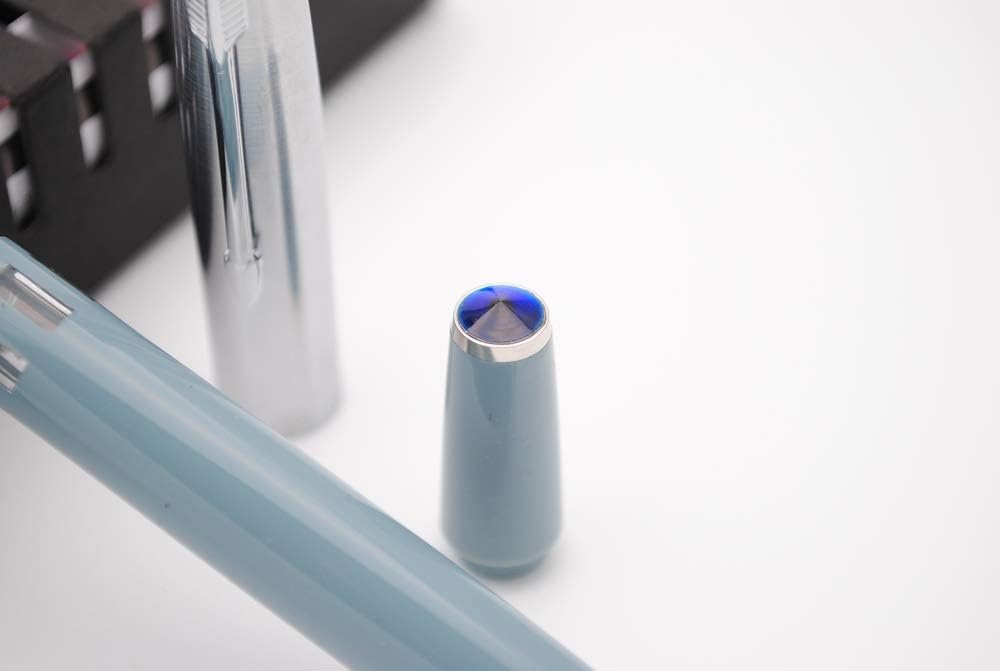 czxwyst 2019 New Version 601 Steel Cap Vacumatic Double Bead Fountain Pen (Lake blue with ink window)