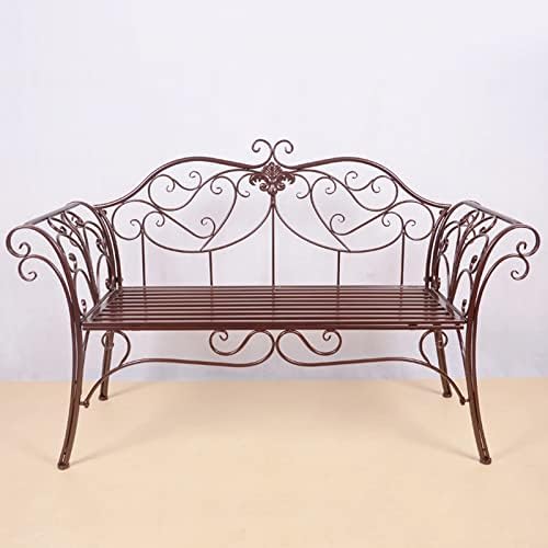 Retro 2-seaterowa metalowa ławka ogrodowa, zakrzywione oparcie Zewnętrzne siedzisko ogrodowe, Heavy Duty Steel Frame z podłokietnikami, łatwy montaż do ganku stoczniowego, jasnoniebieski