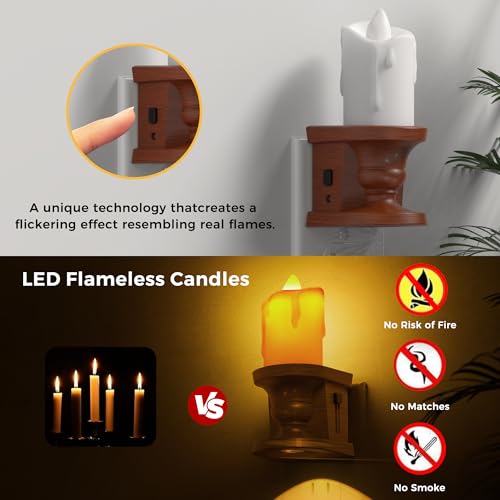 Image of L LOHAS LED Night Light, Flameless Candle Night Light, 2 Pack | 3 Lighting Model, Dusk to Dawn Sensor, 0-100LM Brightness Dimmable, Amber Light,Vintage Nightlight for Adults Hallway Bedroom