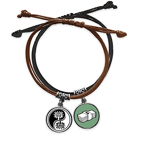 Pulsera budista Yin Yang de cuero rojo y blanco ajustable