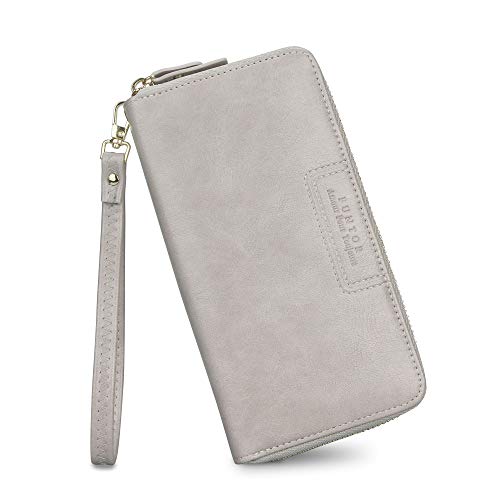 Ft Funtor Wristlet Wallet For Women, Ladies Zip Around Wallet Pu Vegan Leather Clutch Long Purse Phone Card Holder Organizer Gray #TOP11