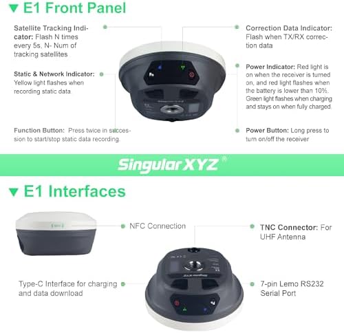 E1 GNSS IMU RTK GPS Surveying Equipment Rover Receiver Rtk Gnss Handheld Collector and Survey Software, 1408 Channels, 1cm Accuracy, 5km Distance