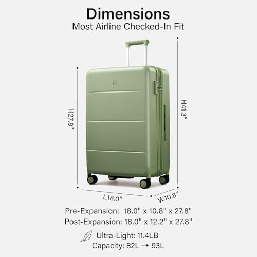 Hanke Expandable 26 Inch Luggage with Spinner Wheels, Hardside Large Suitcase, All-PC Hard Shell Travel Luggage, TSA Lock, Lightweight Durable Checked-Medium (Bamboo Green, 93L) - 5
