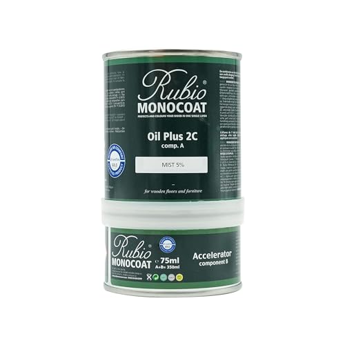 Rubio Monocoat Wood Stain & Finish 175 ftÂ² - Mist 5% | Oil Plus 2C | Quick-Dry, Eco-Friendly Linseed Wood Oil for Indoor Use, Includes Accelerator (Part B) | Protector | 350 ml