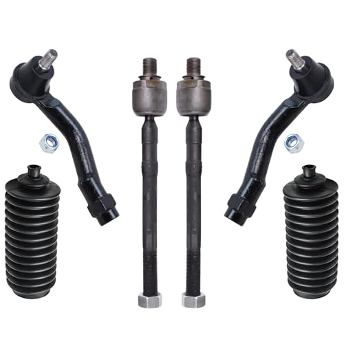 Detroit Axle - 6pc Front Tie Rods Kit for 2005-2009 Hyundai Tucson 2005-2010 Kia Sportage 4 Inner & Outer Tie Rod End Links 2 Tie Rod Boots 2006 2007 2008 Replacement