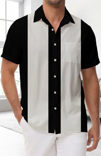 Bowling Men Button Casual Shirt: Hawaiian Short Sleeve Summer Clothes Beach