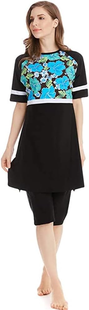 Women's Two Piece Short Sleeve Rash Guard Printed Surfing Swimsuit Swimwear Wetsuit