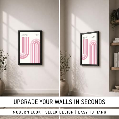 Image of Bauhaus 1919 Premium Framed Wall Poster (12x18 Inch) | Abstract Geometric Pink Wall Art | Modern Minimalist Mid Century Decor for Bedroom, Living Room, Office & Workspace | Ready-to-Hang Display Frame