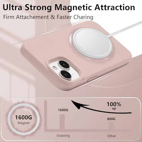 UCASONG Magnetic for iPhone 15 Case 6.1", Premium Liquid Silicone Case,[Compatible with Magsafe][Soft Anti-Scratch Microfiber Lining],Slim Thin Shockproof Phone Cover-Pinksand by UCASONG - Used condition - Image 4
