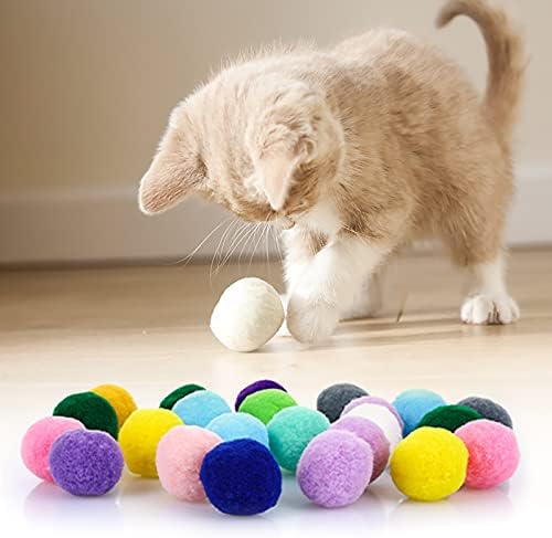 Molain Cat Toy Balls, Soft Cat Balls 1Inch Kitten Pom poms Ball Cat Play Toy Indoor Cats Interactive Pompon Ball Toy (30 Pieces)