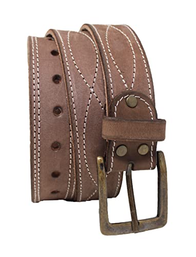 55-56 Men's Leather Casual Fancy Stitched Belt Removable Buckle 26AA66BR