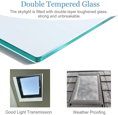 Reinforced Glass Roof Hatch Skylight - Rainproof Attic Access Window for Rooftop Maintenance, Customizable House View (28x28in/71x71cm)
