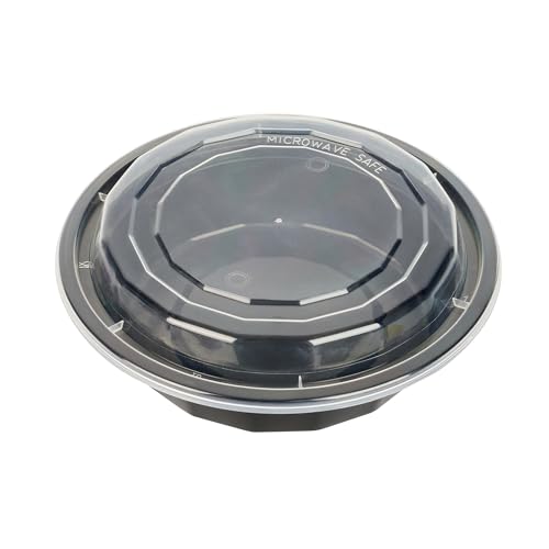 Restaurantware Asporto 16 Ounce To Go Boxes 100 Microwavable Take Out Food Containers - Clear Plastic Lids Included Do Not Contain BPA Black Plastic Catering Food Containers Disposable Round
