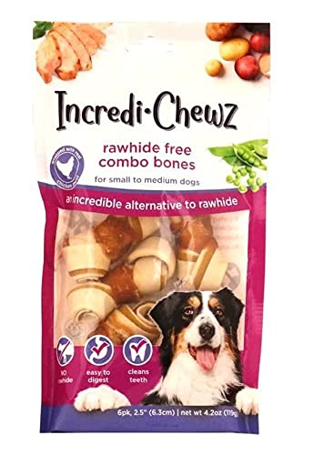Pet Factory Incredichewz Rawhide-Free 2.5" Knotted Bones Dog Chew Treats W/ Real Chicken Meat Wrap - 6 Count/1 Pack #TOP22