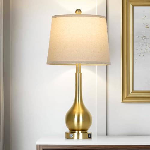 luxeflow 26 Gold Table Lamp for Living Room Single, Touch Control Bedroom Lamps for Nightstand, 3-Way Dimmable Bedside Lamp with USB A+C Port (1 Pack)