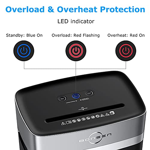 BONSEN Paper Shredder for Home Use, 12-Sheet Credit Card Crosscut Shredder for Home Office, 6 Gallons Large Wastebasket with Transparent Window, High Security Level P-4, Black (S3103)