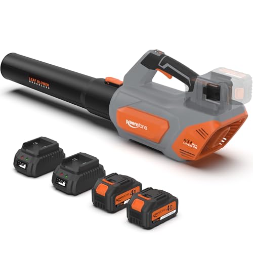 Keenstone Leaf Blower, 40V Cordless Leaf Blower 620-CFM 120-MPH Max with 2 * 4000mAh Batteries and Fast Chargers, Lightweight Leafblower Cordless with 3 Speed Modes for Patio, Lawn, Yard, Leaves