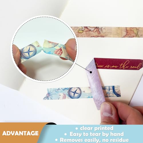 NIKOMIE Conjunto de Fita Washi Vintage, 12 Rolos de Mapa de Navegação de Viagem Mundial, Carimbo, Fi