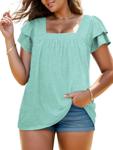 Womens Plus Size Tops Oversized Pleated Classic T Shirts Petal