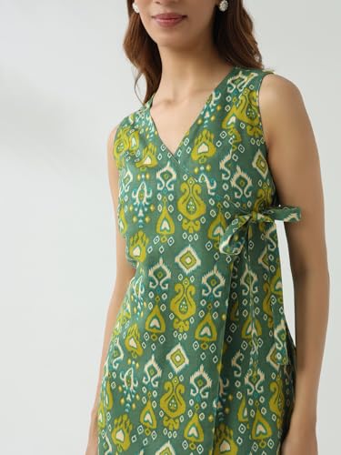 Image of FIORRA Women's Green Cotton Straight Kurta with Palazzo