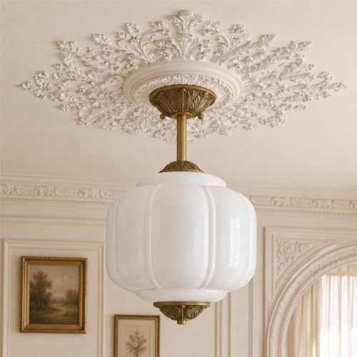 AUTELO 1-Light Milk Glass Semi Flush Mount Ceiling Light Fixture, 9.8 Inch