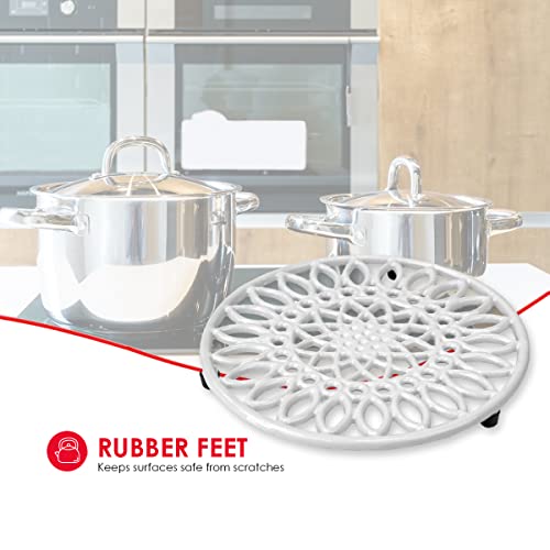 Home Basics Sunflower Collection, Heavy Duty Cast Iron Trivet, Elevated Base Kitchen Countertop & Dinning Room Table, (2, White) #TOP3