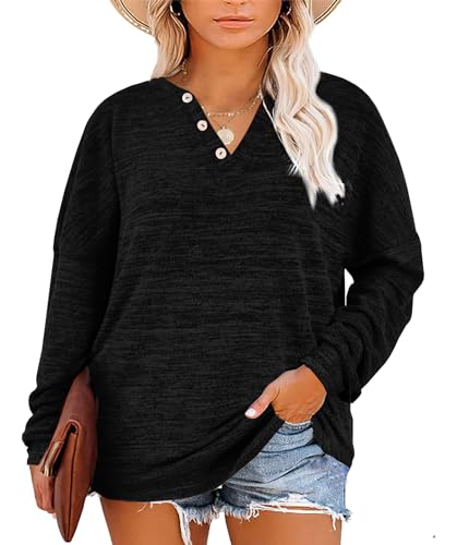 Image of Gloria&Sarah Womens Plus Size Tops Long Sleeve Henley Shirts Fall Fashion Oversized Sweatshirt Tunic Sweaters L-4XL