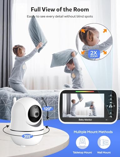 Image of Baby Monitor with Camera and Audio - No WiFi, Remote Pan-Tilt-Zoom, Night Vision, Temperature Sensor, 2-Way Talk, 8 Lullabies, 30-Hour Battery Life，960ft Long Range