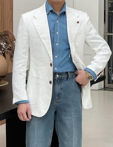 Linen Single Breasted Blazer for Men Slim Fit Notch Lapel Sport Coats Jacket for Business Wedding Prom3
