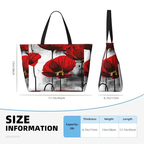 Sac de plage imprimé pavot : grand sac fourre-tout à bandoulière pour femme