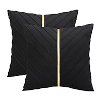 Tosleo Federe Per Cuscini 45x45 Cm In Velluto Verde Scuro Con Pelle Dorata, 2 Pezzi, Lussuose E Moderne Per Divano E Camera