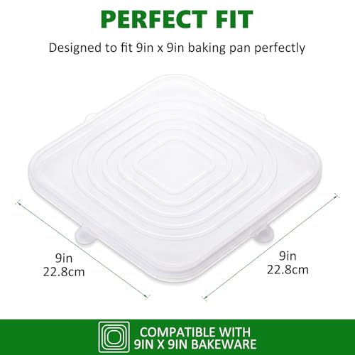 Image of 2 Pcs 9x9 Inch Silicone Bakeware Lids, Reusable Safe Storage Lids Square Replacement Cover Stretchable for Baking Dishes, Casserole Dishes, Cake Pan, Freezer, Microwave Safe Food Cover