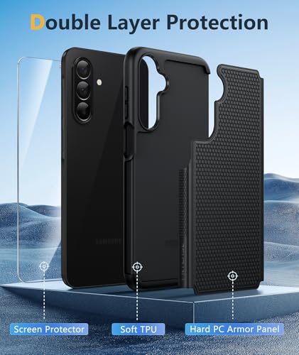 Image of FNTCASE for Samsung Galaxy A27-5G Case: Military Grade Drop Protection Phone Cover, 14ft Drop Tested, Screen Protector Included, Anti-Slip Matte Textured, TPU+PC Dual Layer Shockproof (Black)
